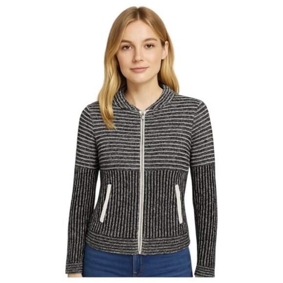 Tracy Reese Jackets & Blazers - Tracy Reese Anthropologie XXS Black and White Marled Knit Front Zip Swea…